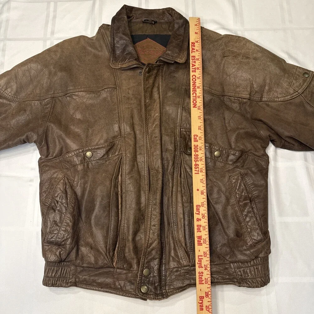 Vintage Weekends Men's Brown Leather Full-Zip Bomber Jacket Size M